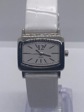 XOXO Silver-Tone Rectangular Dial Watch with White Strap